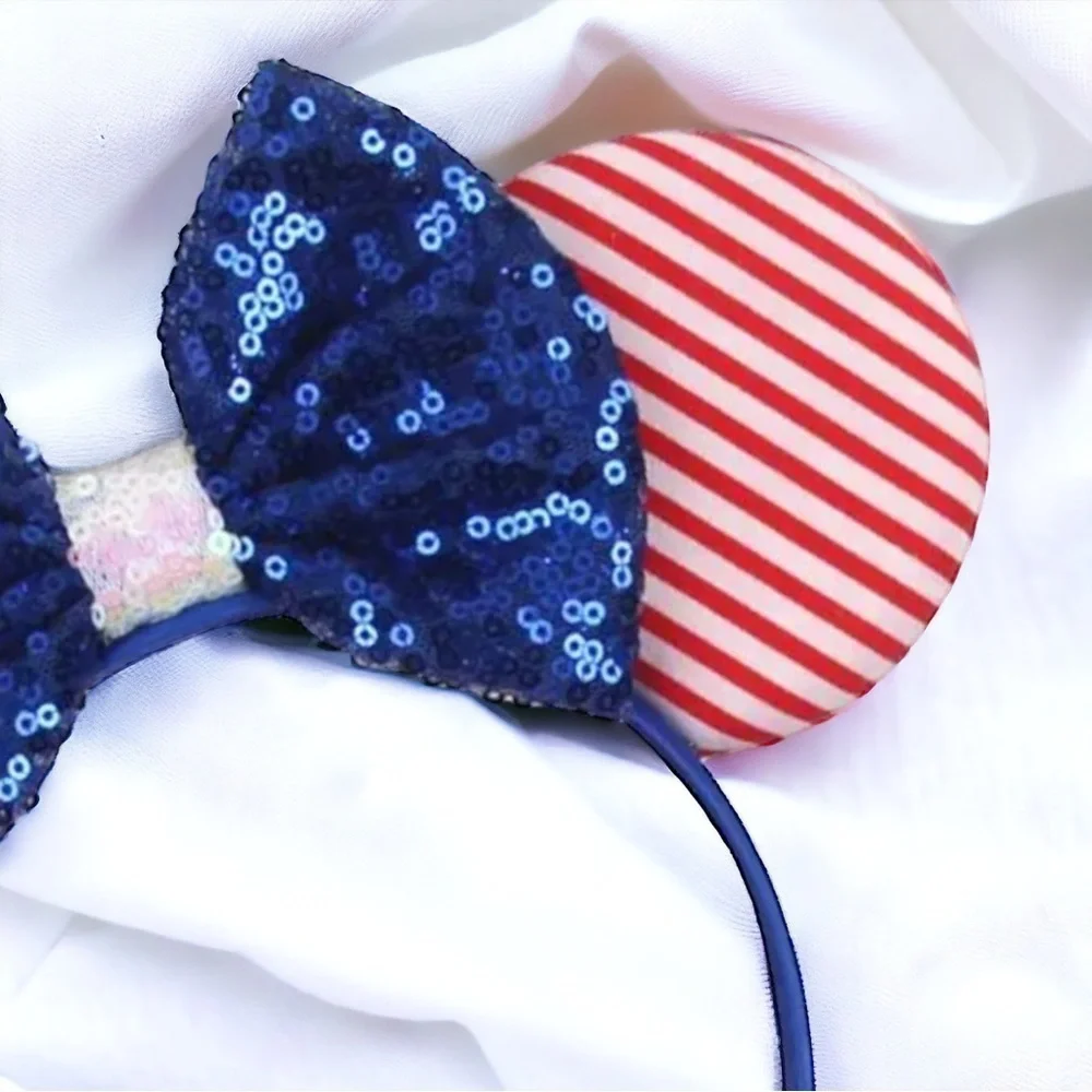 NEW Sparkling Red White and Blue Mouse Ears with 5